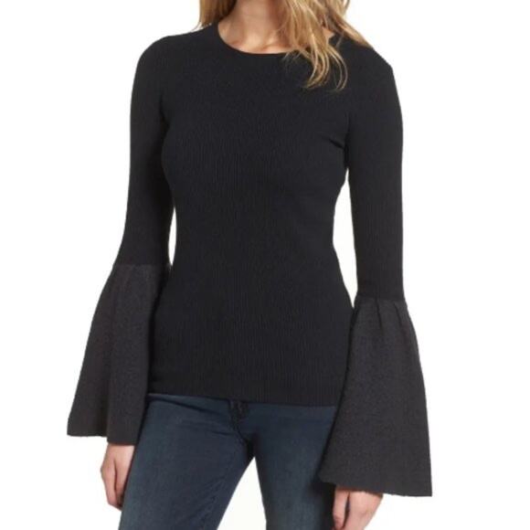 Chelsea28 Sweaters - NWT Chelsea 28 Bell Sleeve Rib Knit Black Sweater Sz S